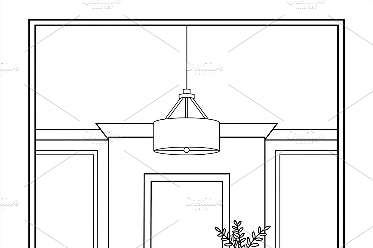 Detailed line art of a warm living room, featuring a sofa, coffee table, firepl, an Illustration by Studio ANNA