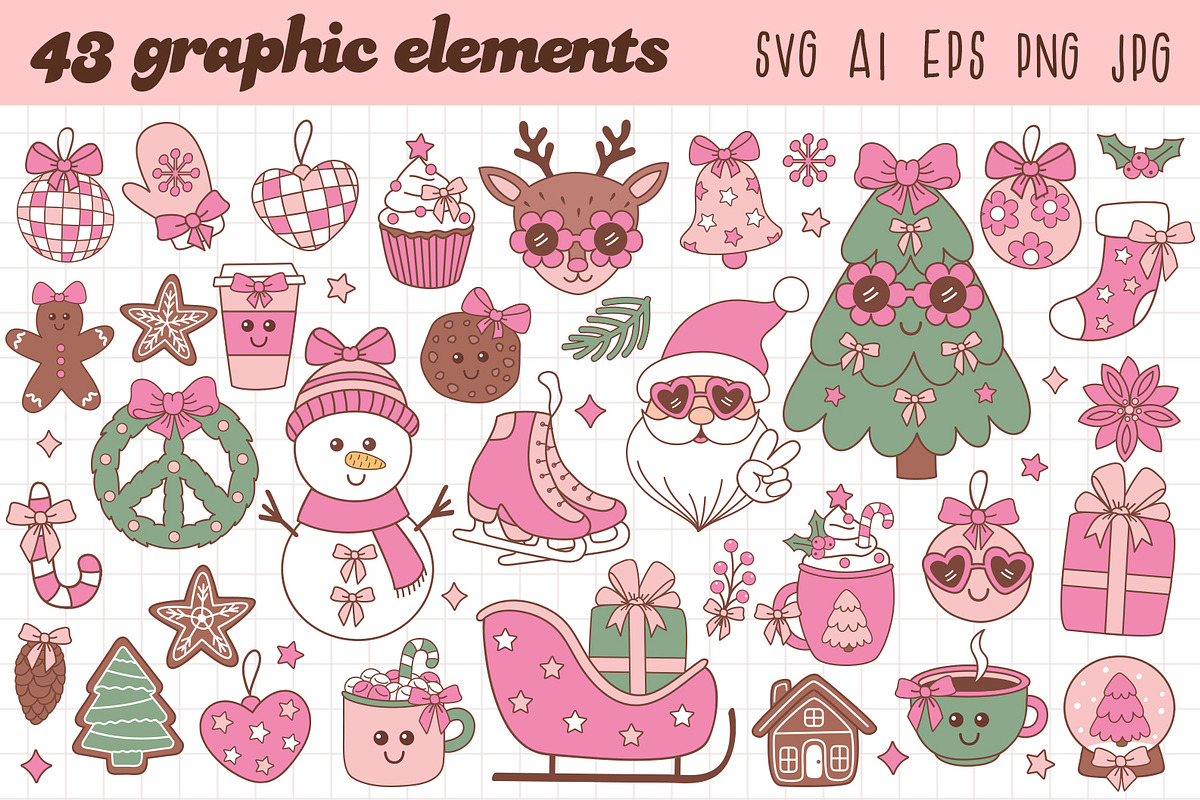 Pink Christmas Vector Collection, a Seasonal Illustration by NataKa (Photo 2 of 11)