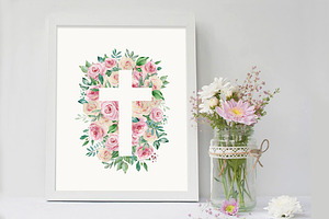 Watercolor Floral Cross Clipart