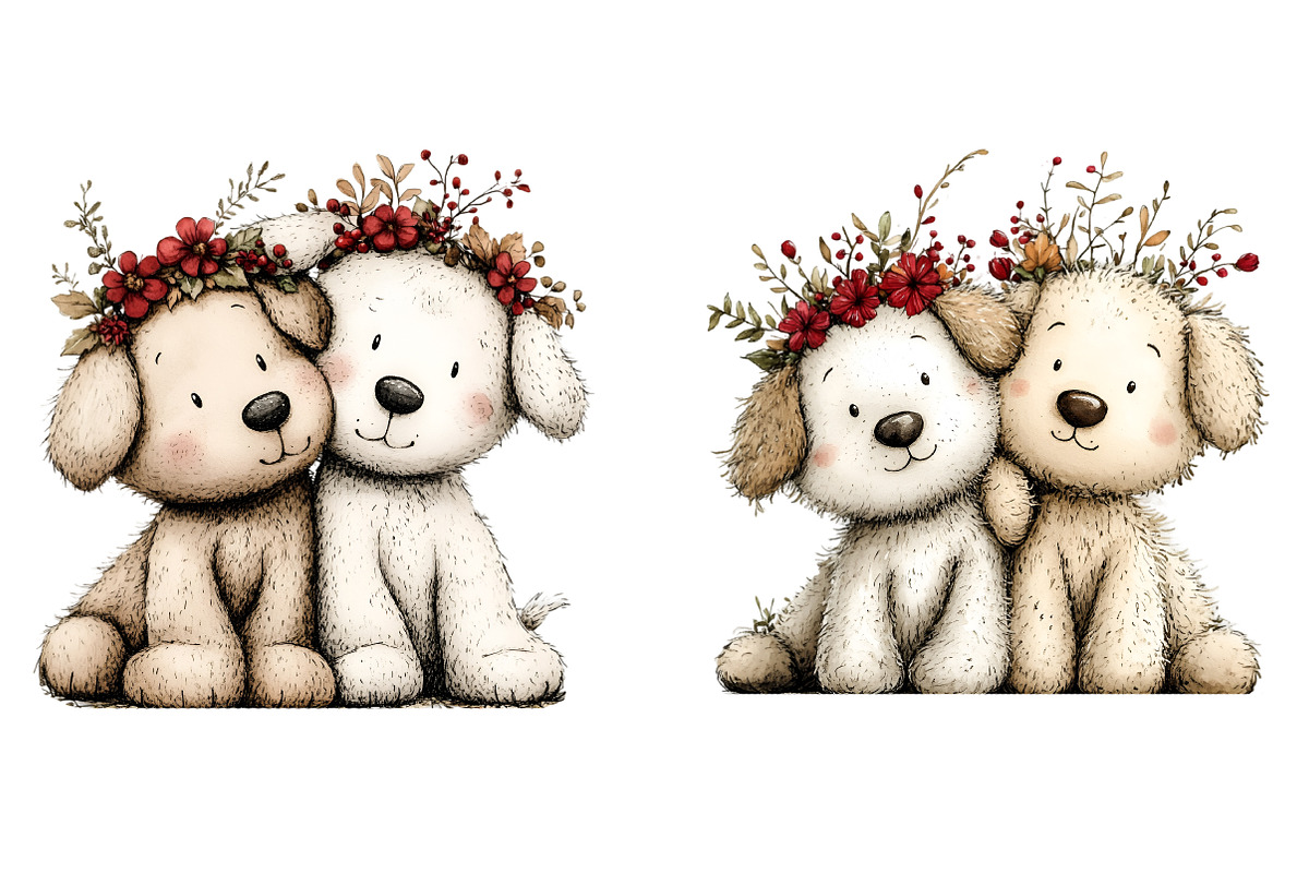 Whimsical Dogs Floral Clipart, an Illustration by SinaCreation (Photo 5 of 11)