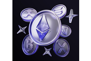 Glass cryptocurrency coins with, a Finance Illustration by Marozhkastudio