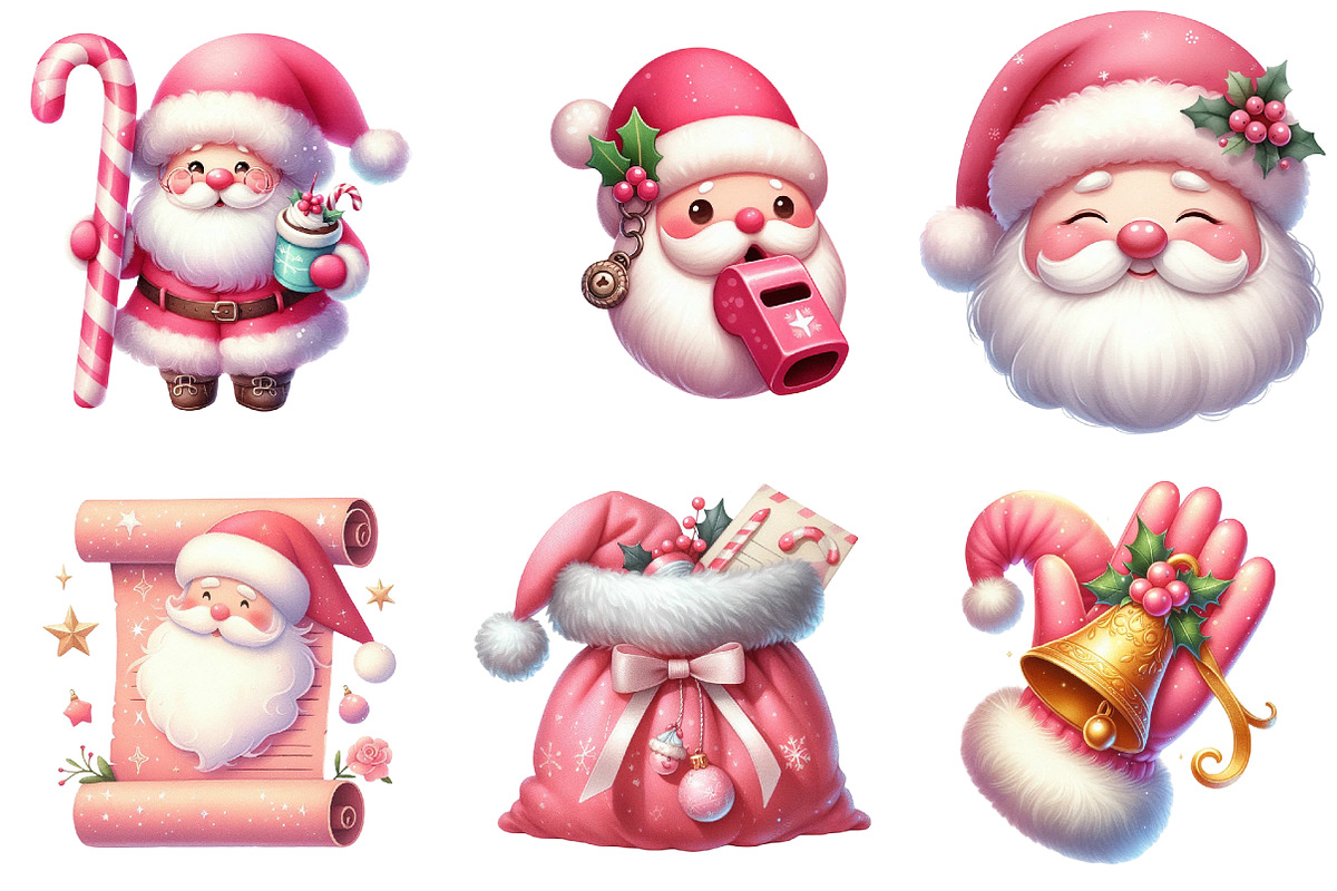 Pink Trendy Christmas Santa Png Bund, an Illustration by Watercolor design (Photo 2 of 4)