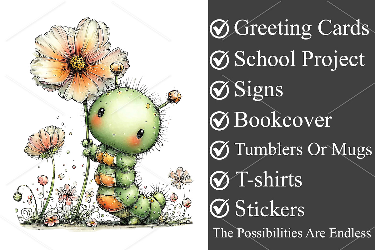 Whimsical Spring Caterpillar Clipart, a Seasonal Illustration by Canvas Craft (Photo 3 of 7)
