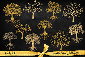 Golden Tree Silhouettes PNG