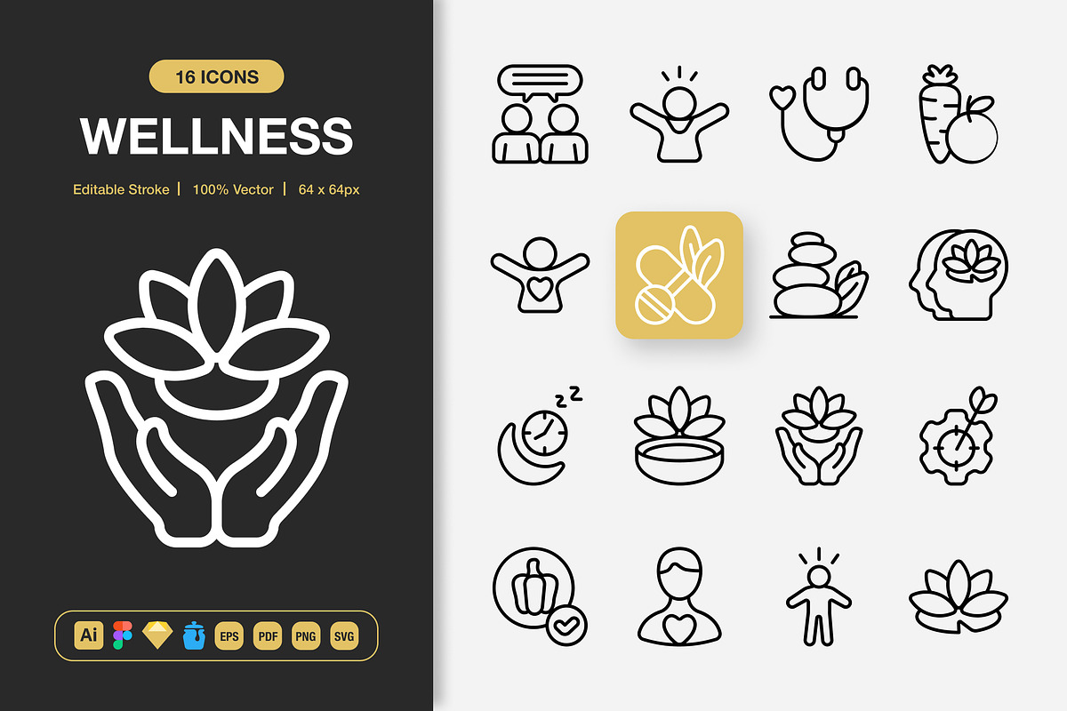 Wellness Icons, an Outline Icon by Spacepixel Creative