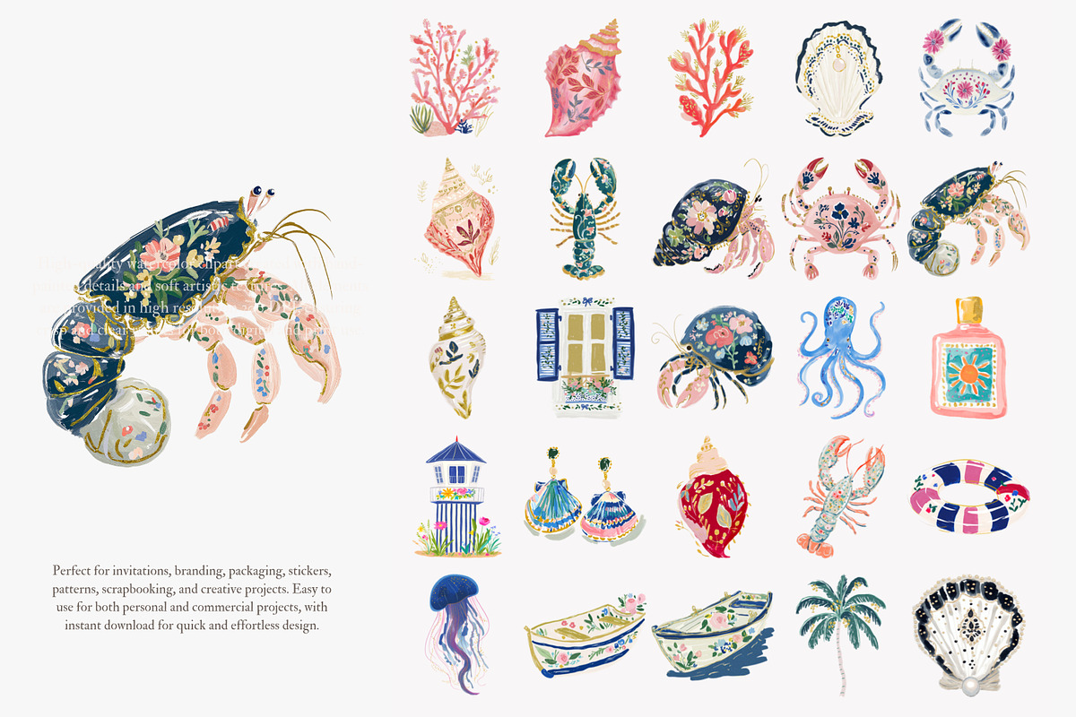 Preppy coastal clipart png set, a Decorative Illustration by Patishop Art (Photo 5 of 12)
