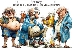 Funny Beer Drinking Grandpa Clipart, an Illustration by designcity5