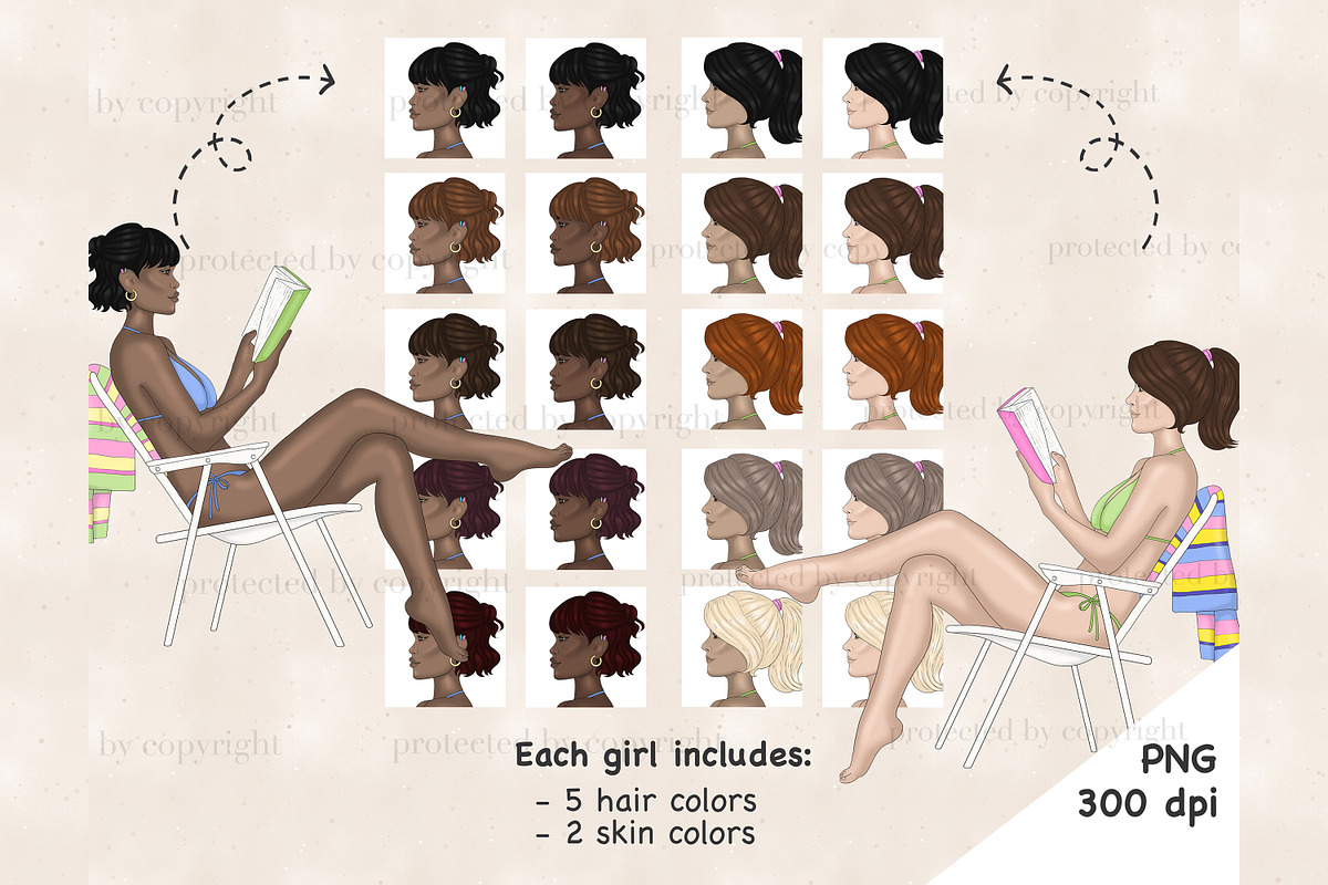 Beach Girl Clipart | Reading Clipart, a Person Illustration by GlamArtZhanna (Photo 4 of 5)
