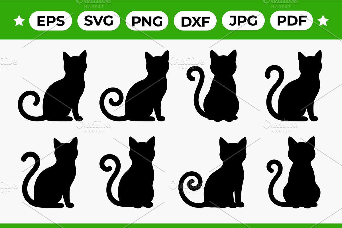 Sitting Cat Silhouettes Vector Set, an Animal Illustration by Artonix (Photo 1 of 3)