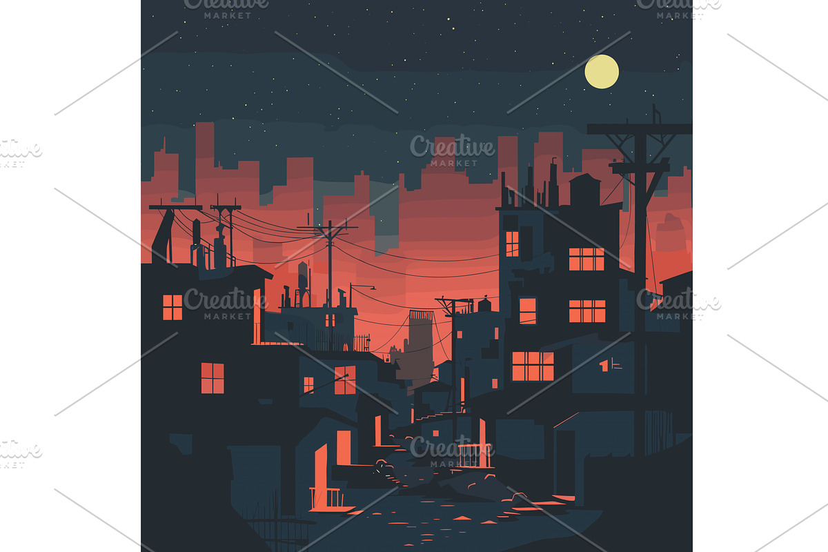 Nighttime cityscape backdrop, an Object Illustration by Vectorstockersland