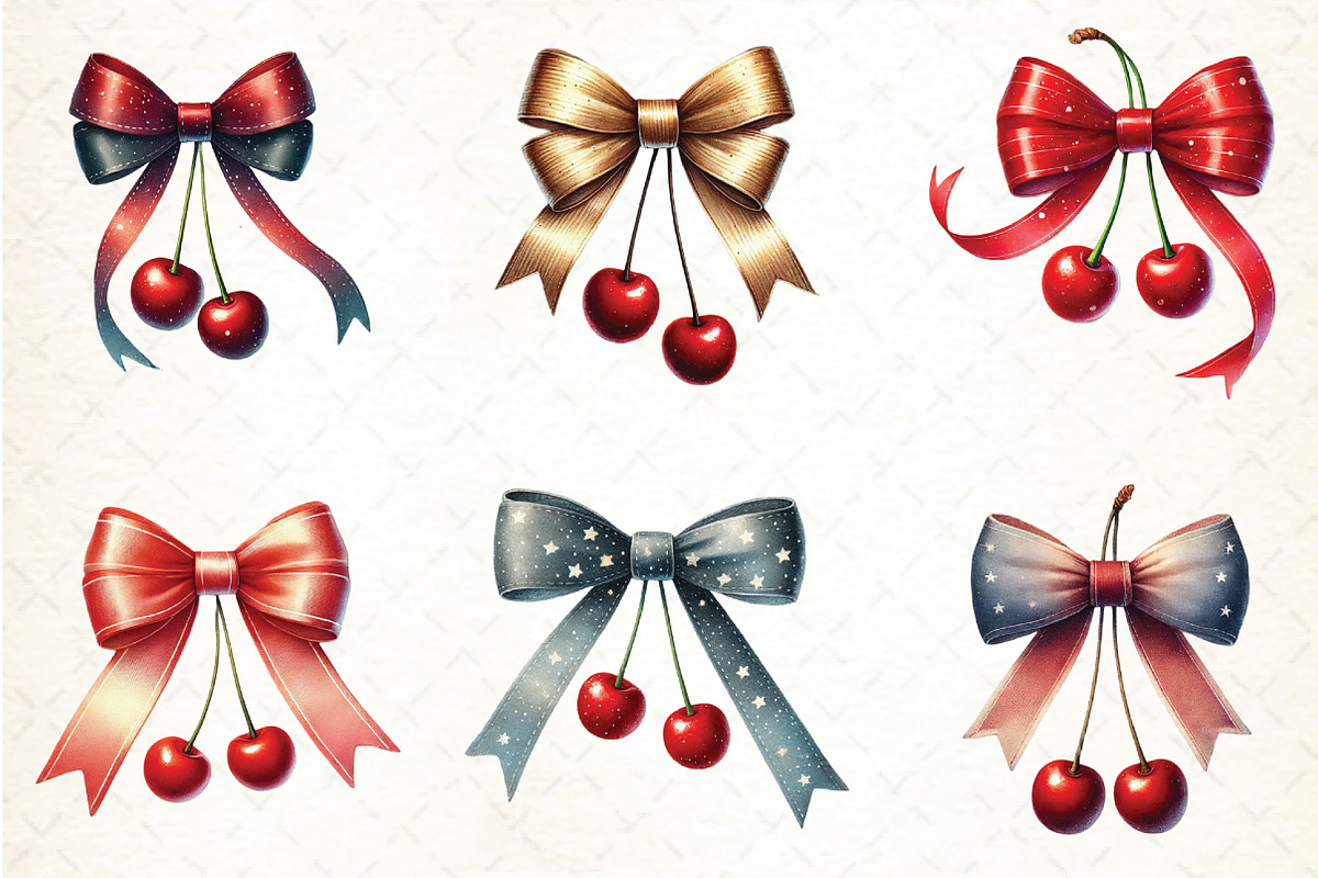 Cherry With Bow PNG, Watercolor, an Illustration by DreamCafeArt (Photo 2 of 4)