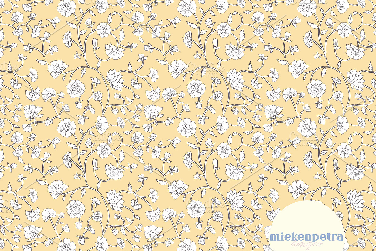 Block Print Floral Pattern - Yellow, a Pattern Graphic by Mieken Petra Designs (Photo 3 of 4)