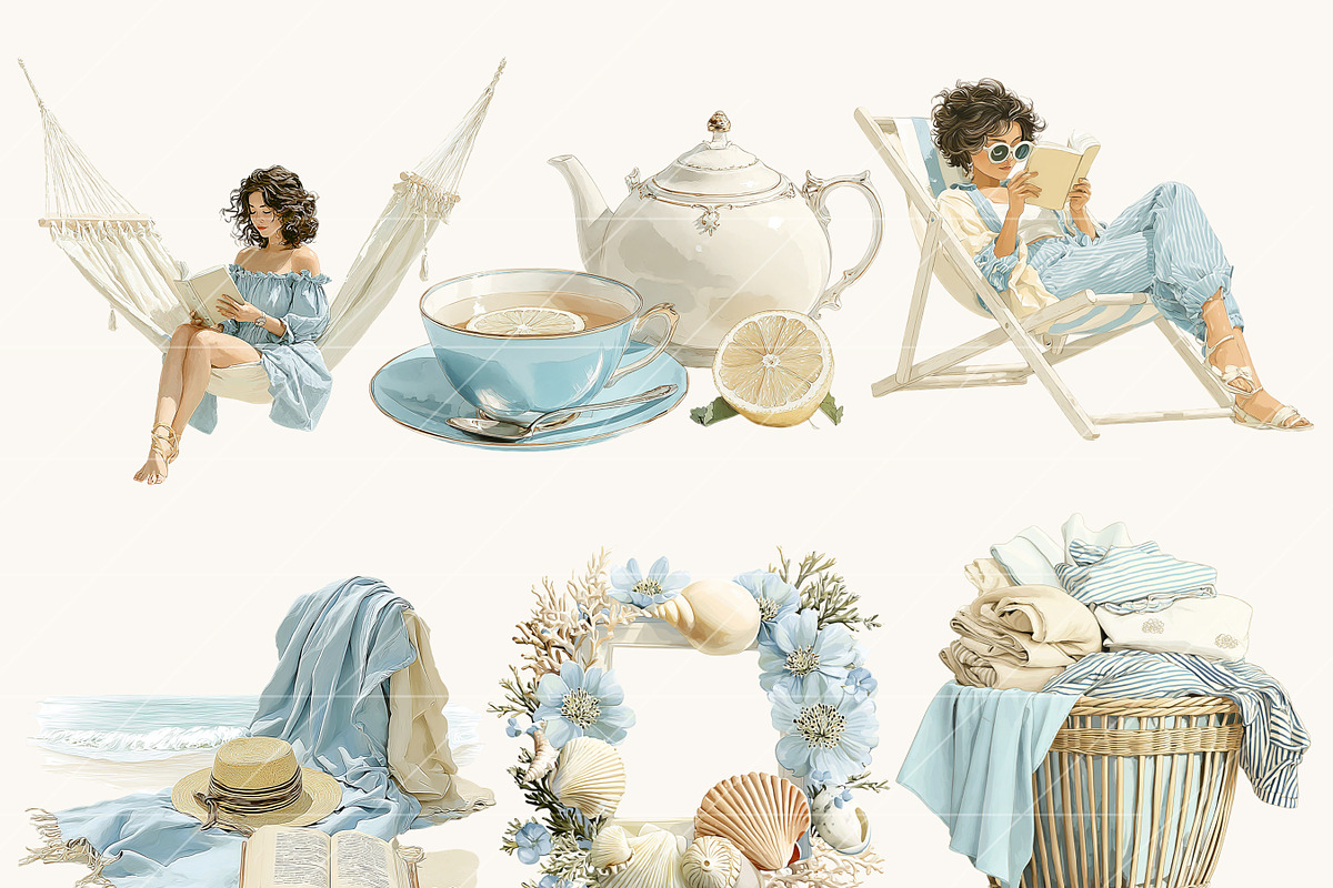 Watercolor Coastal Planner Clipart, a Person Illustration by BusyDaydesign (Photo 6 of 9)