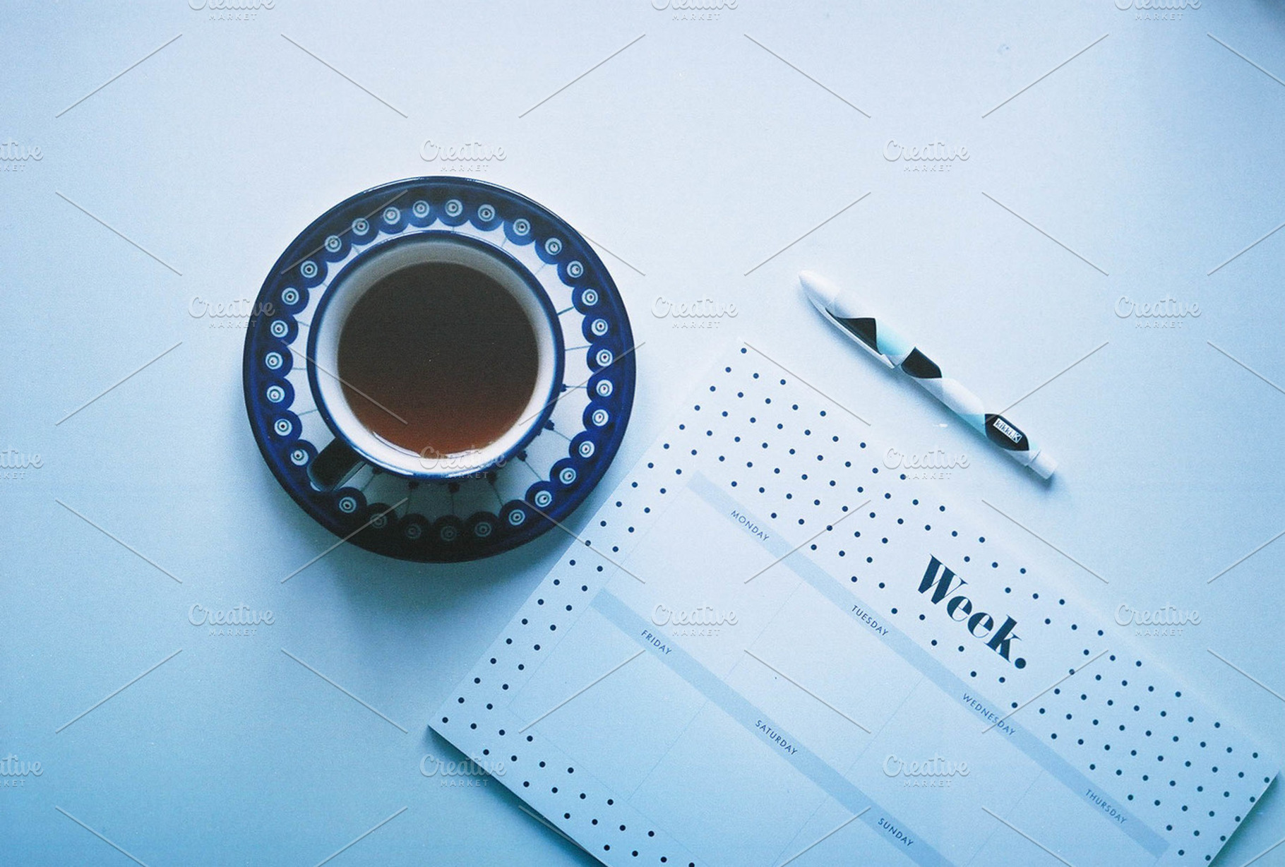 Week planning kit with tea, a Business Photo by Kasia Górska