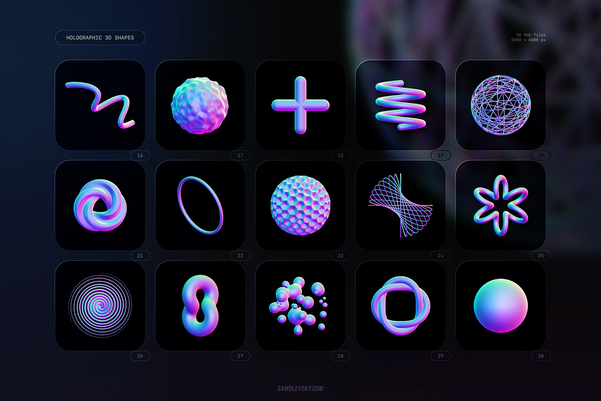 Holographic 3D shapes collection, an Object Graphic by Samolevsky (Photo 4 of 13)