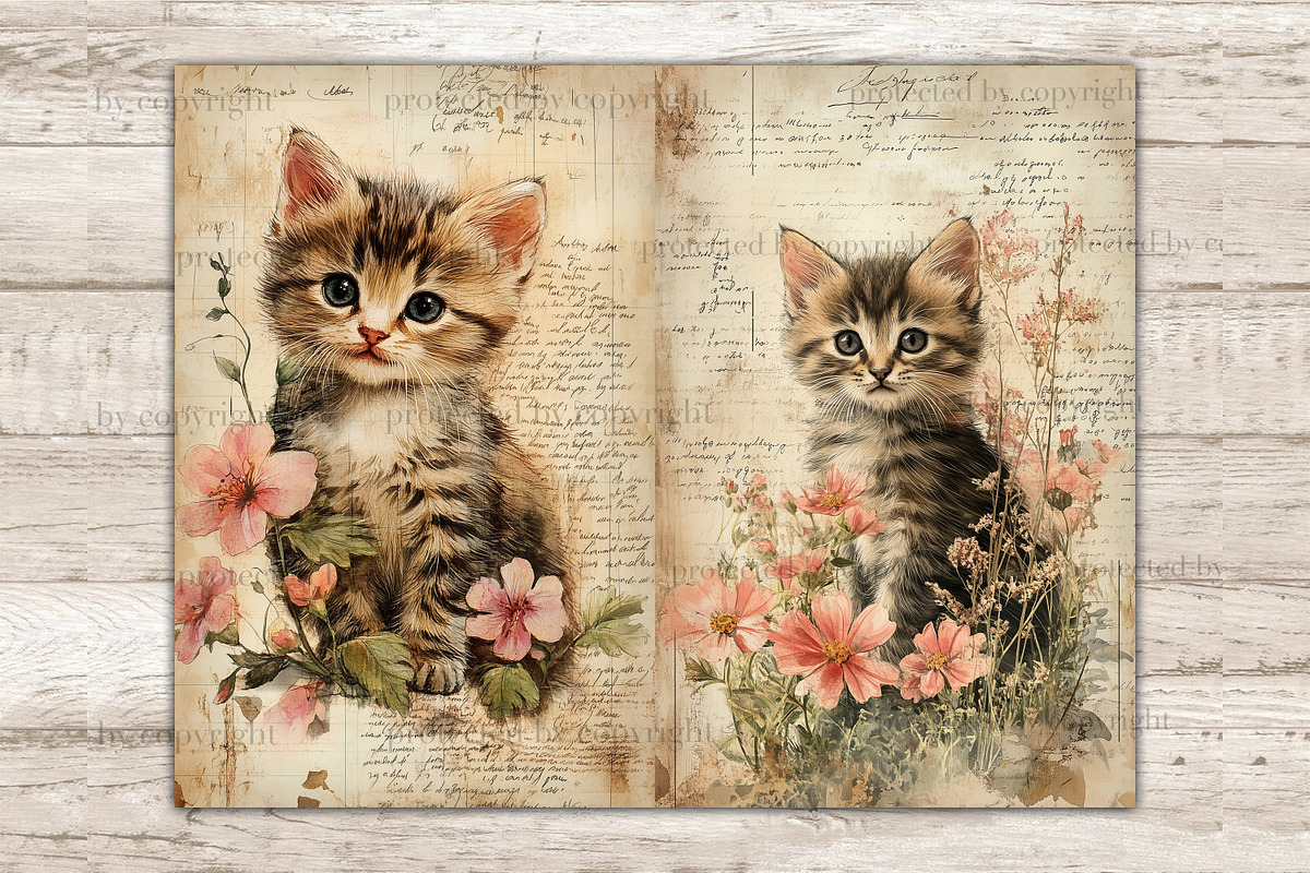 Cute Kitten Junk Journal Pages, an Animal Illustration by GlamArtZhanna (Photo 8 of 9)