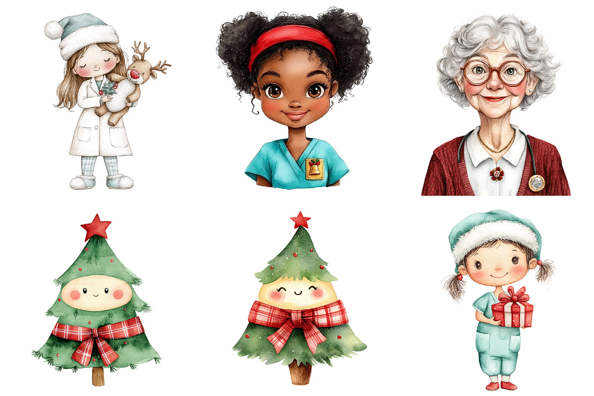 Christmas Nurse Clipart Set, a Seasonal Illustration by CitraGraphics (Photo 7 of 9)