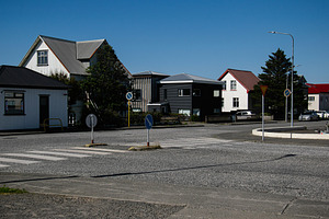 Quiet neighborhood street view in Akranes, Iceland with modern and traditional, a Photo by AS photostudio