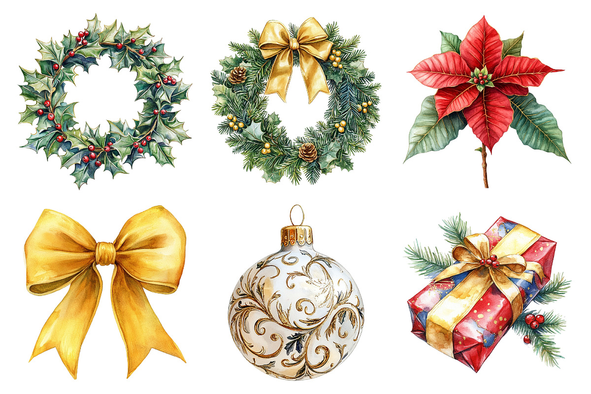 Watercolor Elegant Christmas Clipart, an Illustration by Daily.Designs (Photo 5 of 5)