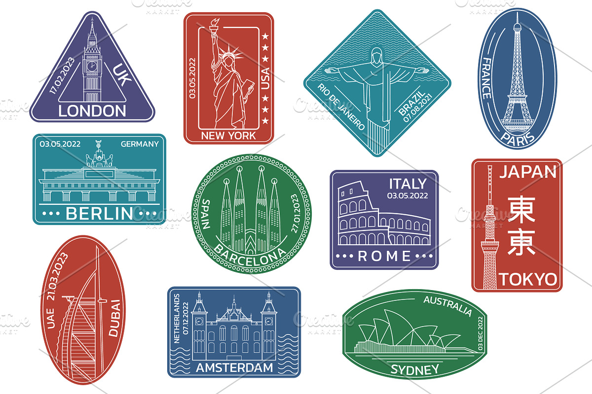 Travel, passport stamps or seals, a Graphic by VM25