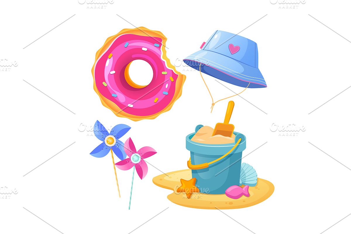 Colorful summer icons set, an Object Illustration by Elen_Art