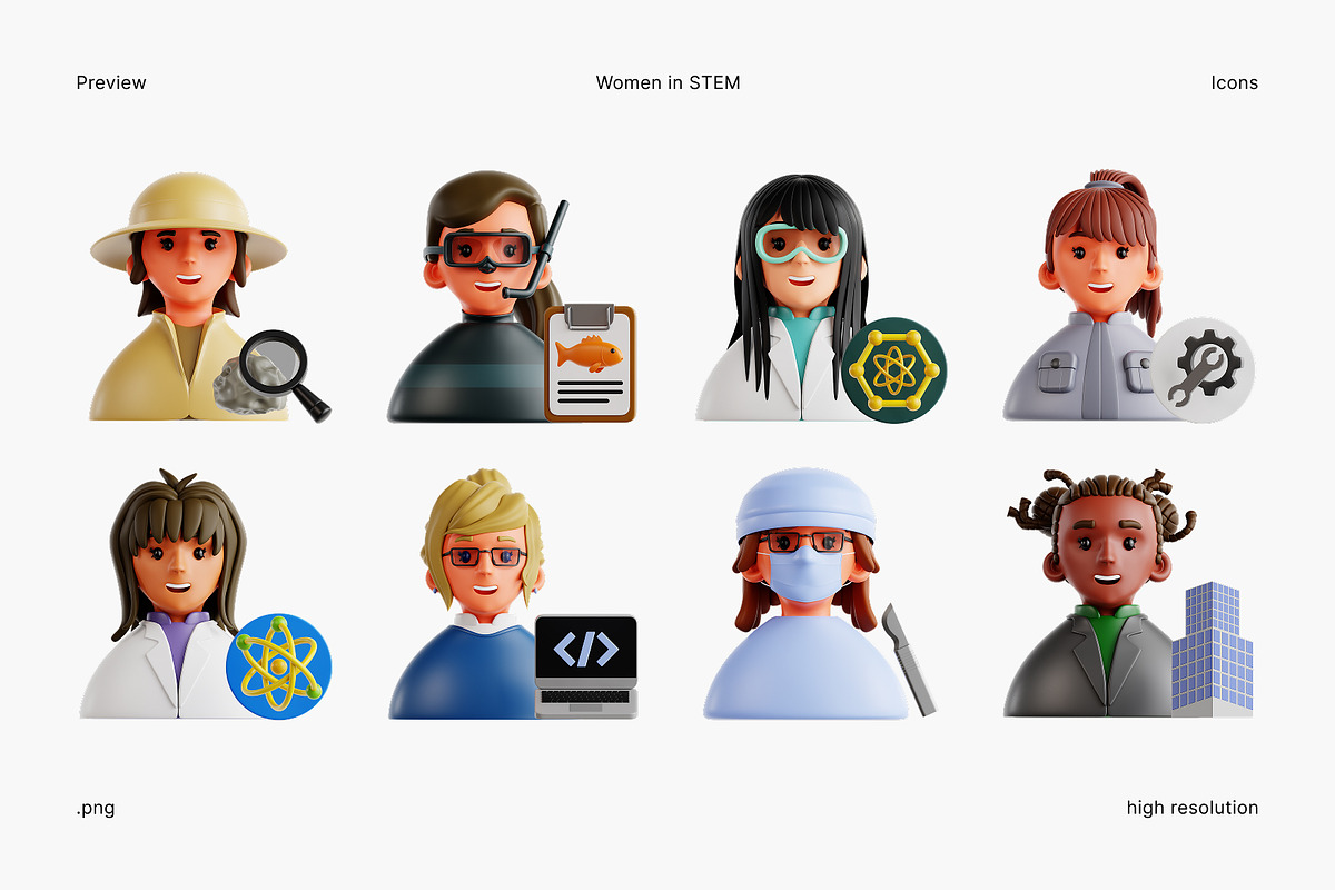 Women in STEM 3D Icon Set, a Characters & Person 3D Model by Eklip Studio (Photo 3 of 3)