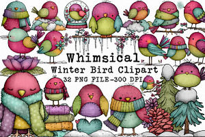 Whimsical Winter Bird Clipart, an Illustration by Libby Wishes