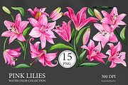 Watercolor Pink Lily Floral Elements, an Object Graphic by KarinkaBU (Thumbnail 5 of 6)
