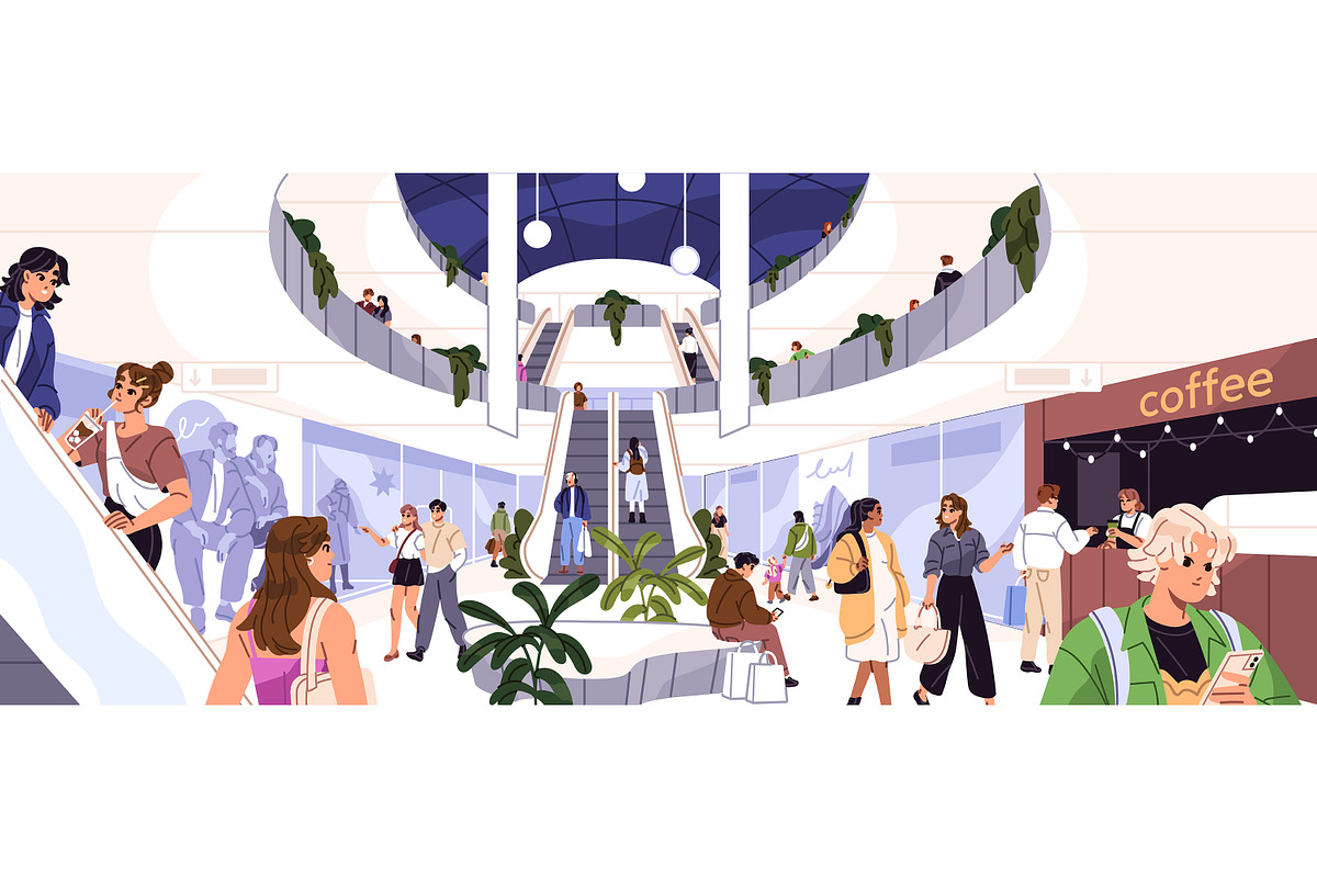People in shopping mall, a Person Illustration by PaperTrident (Photo 1 of 3)