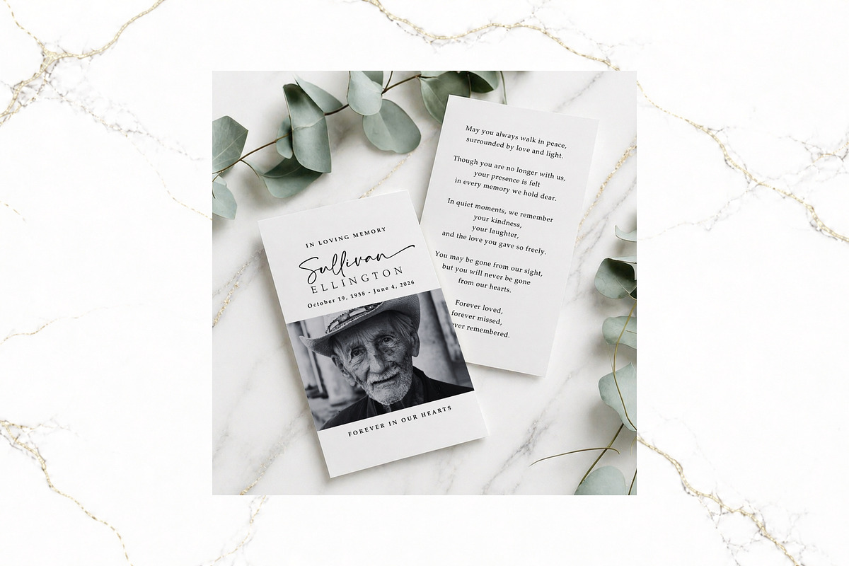 Funeral Prayer Card B&W Canva FR003, a Card Template by TyphoonStudio (Photo 3 of 5)