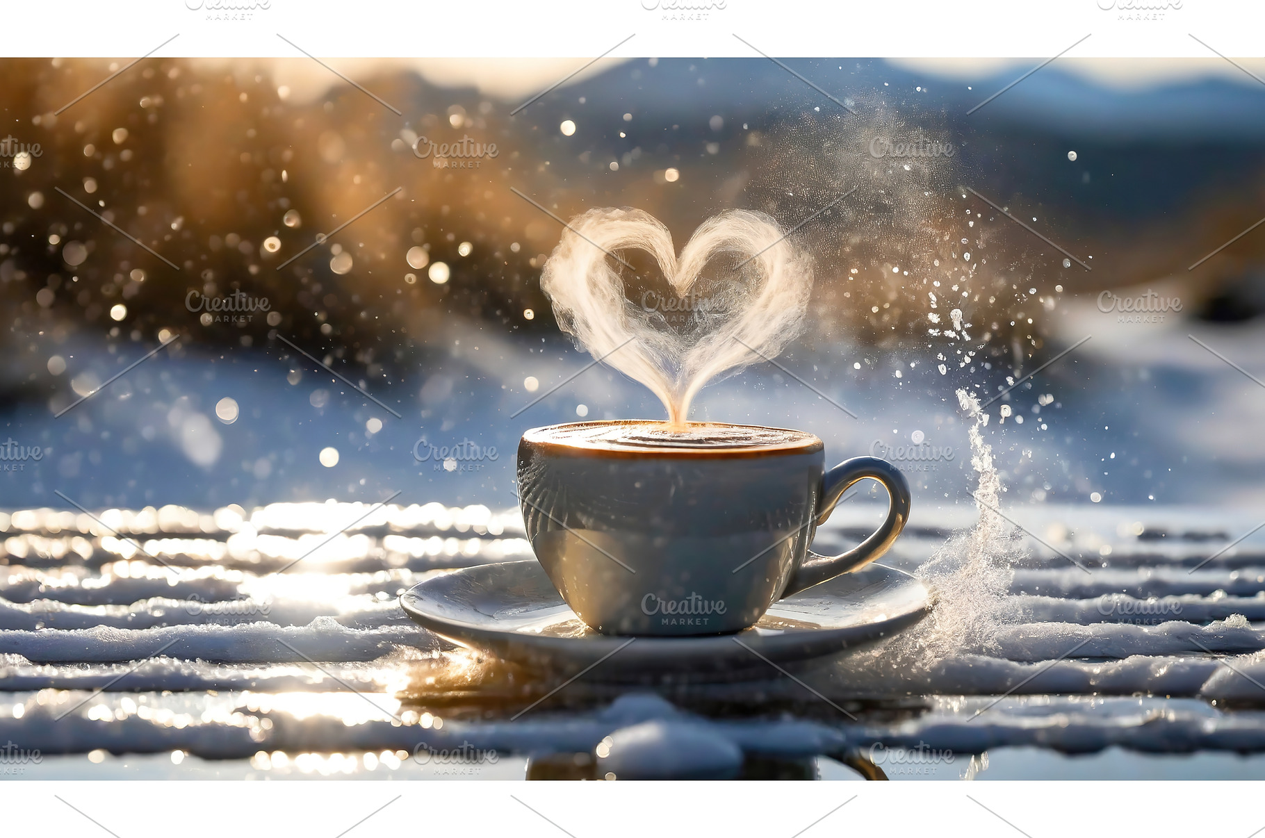 A cup of coffee steaming heart shape, a Food & Drink Photo by Igor Tichonow