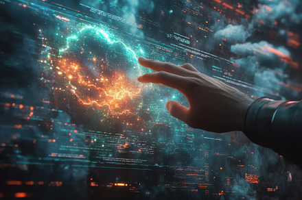 Hand Interacting with Futuristic Int, a Background Photo by Pixeness