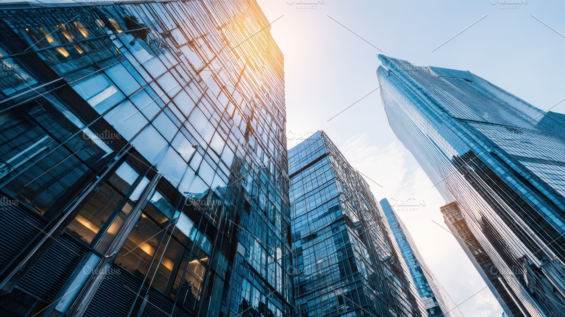 Modern urban downtown skyscrapers, a Photo by Pavel_design