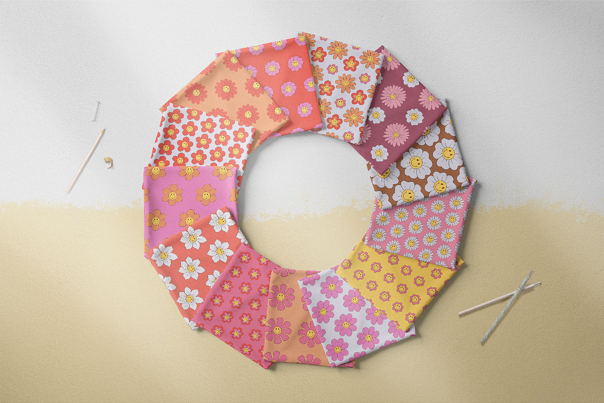 Smiley Flowers Retro Patterns, a Pattern Graphic by Tiger and Flower (Photo 12 of 20)
