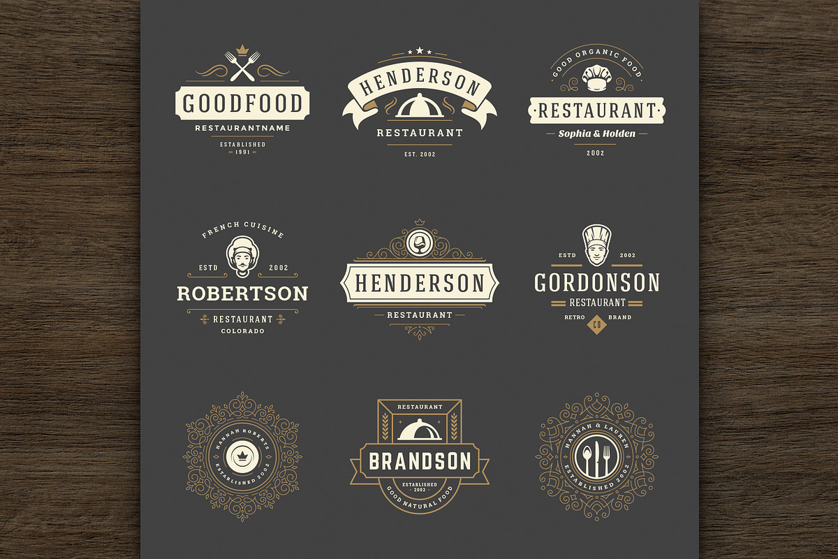 36 Restaurant Logos and Badges, a Branding & Logo Template by Vasya Kobelev (Photo 9 of 20)