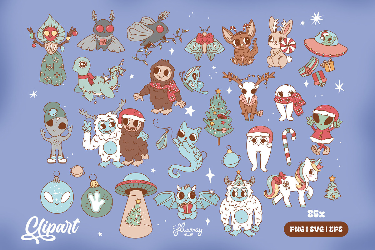 Cryptids love Christmas, a Seasonal Illustration by Huxmay (Photo 2 of 8)