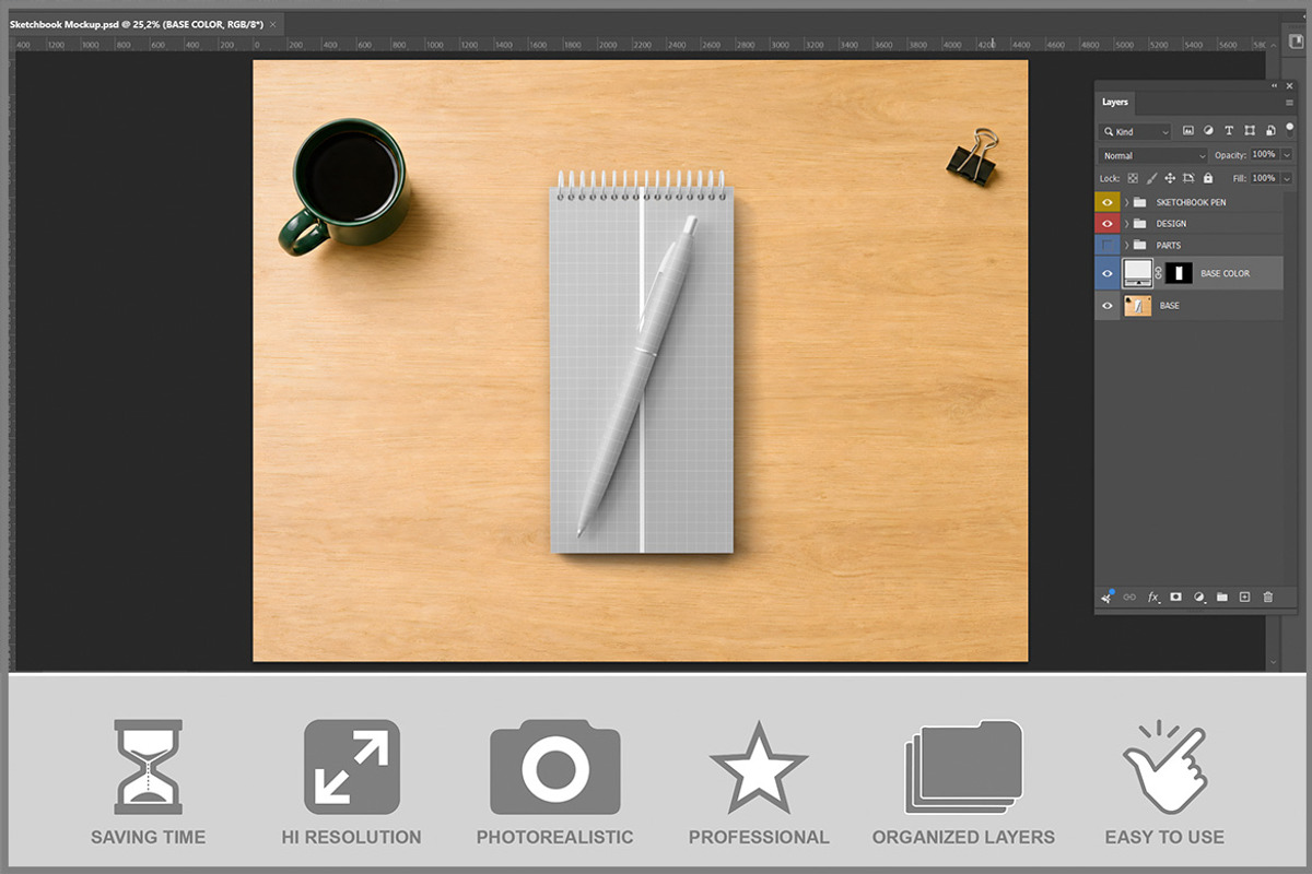Sketchbook Mockup PSD, an Advertising Mockup by Bruno's Shop (Photo 2 of 3)