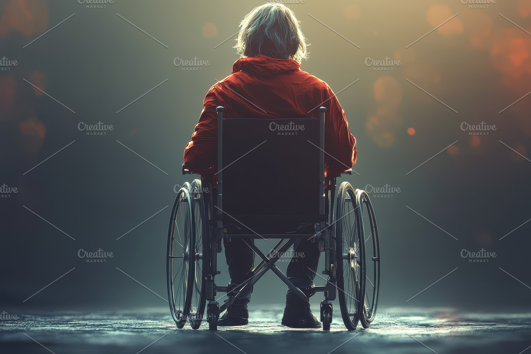 Individual in wheelchair reflecting, a Photo by Tanuart