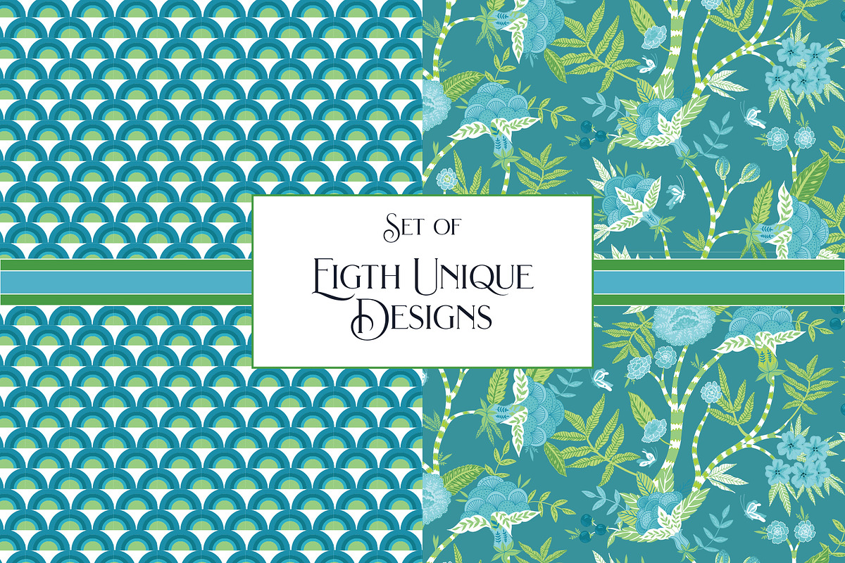 Chinoiserie Blue Green Patterns, a Pattern Graphic by RachelStudio (Photo 2 of 6)
