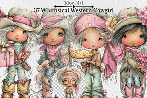 Whimsical Western Cowgirl Clipart, a Seasonal Illustration by Rose Art