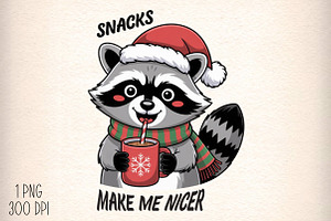 Christmas Raccoon Snacks Quote PNG, an Illustration by Daily.Designs