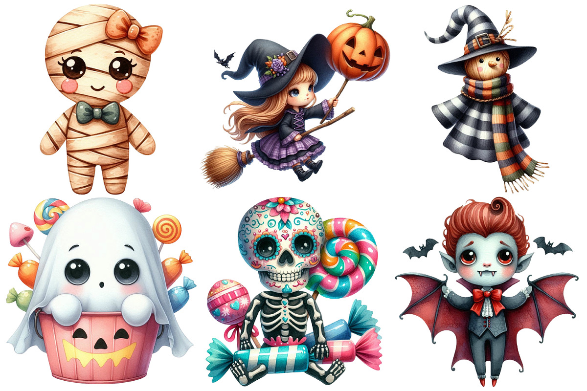 Whimsical Halloween Dolls Clipart, an Illustration by Pixels.Craft (Photo 3 of 7)
