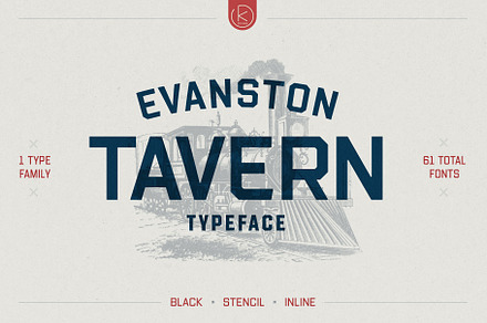 Evanston Tavern | 61 Font Family, a Sans Serif Font by Kimmy Design
