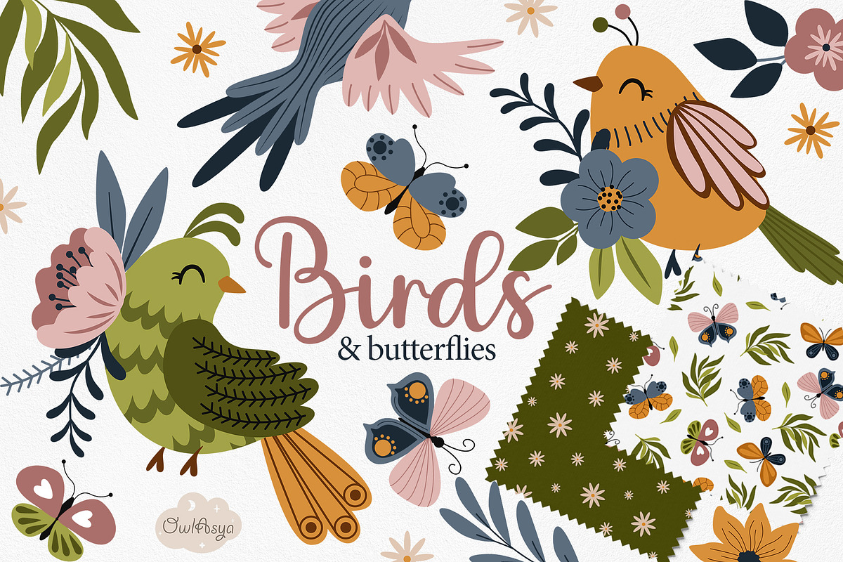 Birds and Butterflies Collection, a Decorative Illustration by owlasya (Photo 1 of 8)