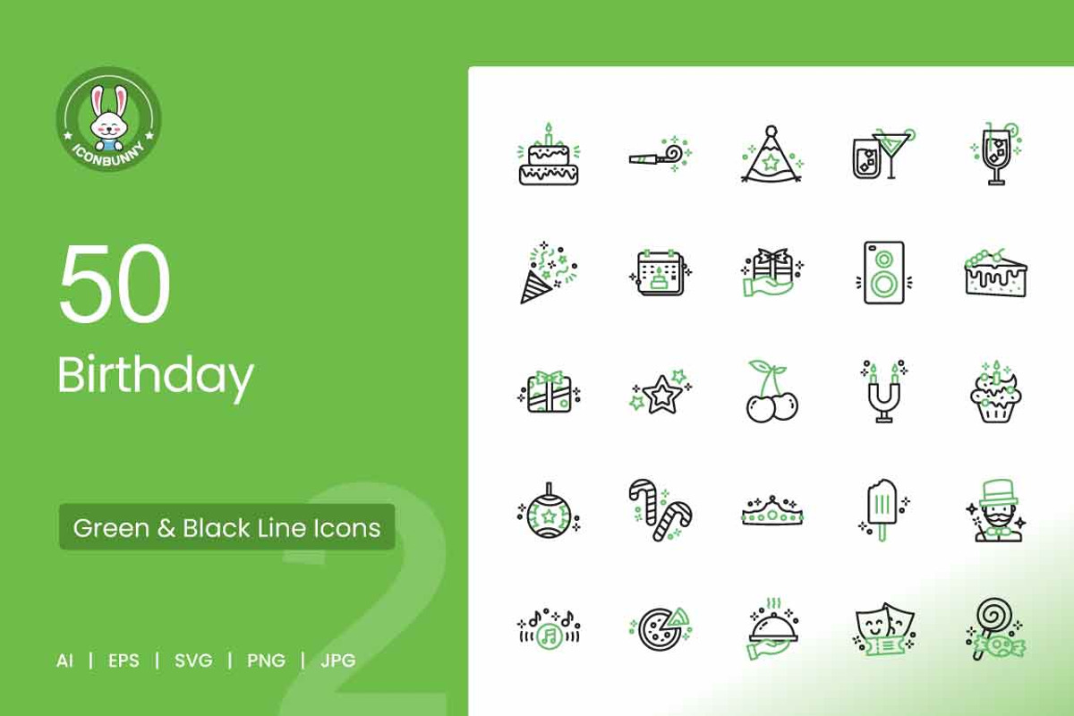 Birthday Green & Black Icons, an Icon by IconBunny (Photo 1 of 2)