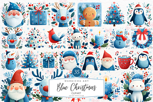 Cute Blue Christmas Clipart, an Illustration by Markicha Art