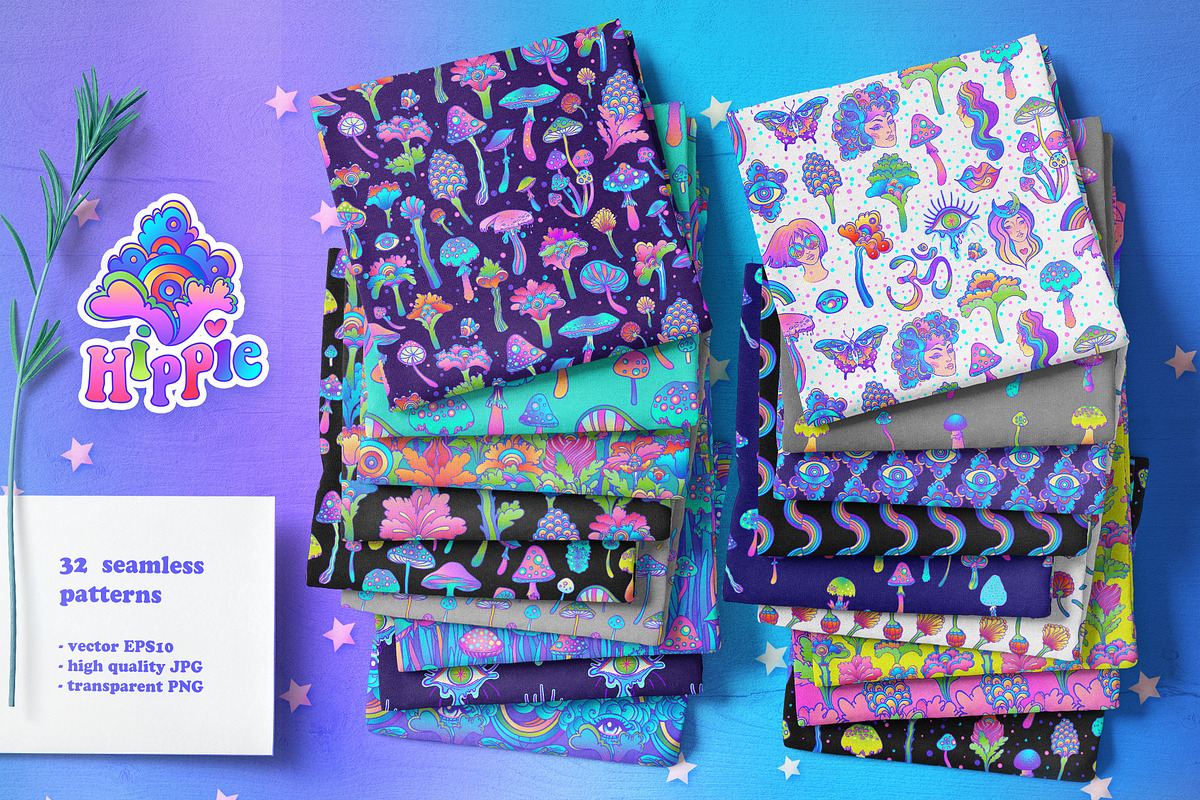 HIPPIE Set of 150+ vectors, a Pattern Graphic by Varvara Gorbash (Photo 5 of 9)