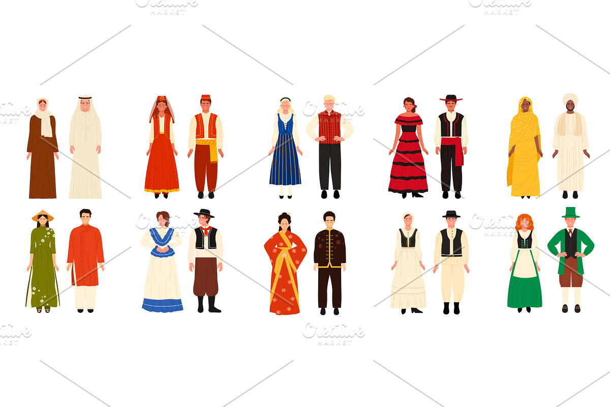 Folk man and woman in ethnic, a Person Illustration by Flashvector