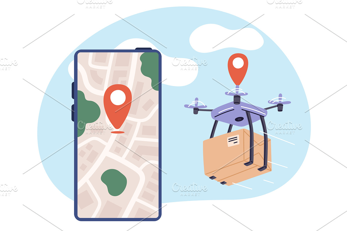 Tracking parcel delivery drone on, a Transportation Illustration by Vectorbuum