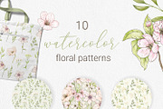 10 watercolor floral patterns, a Pattern Graphic by HmarkaShop (Thumbnail 1 of 3)